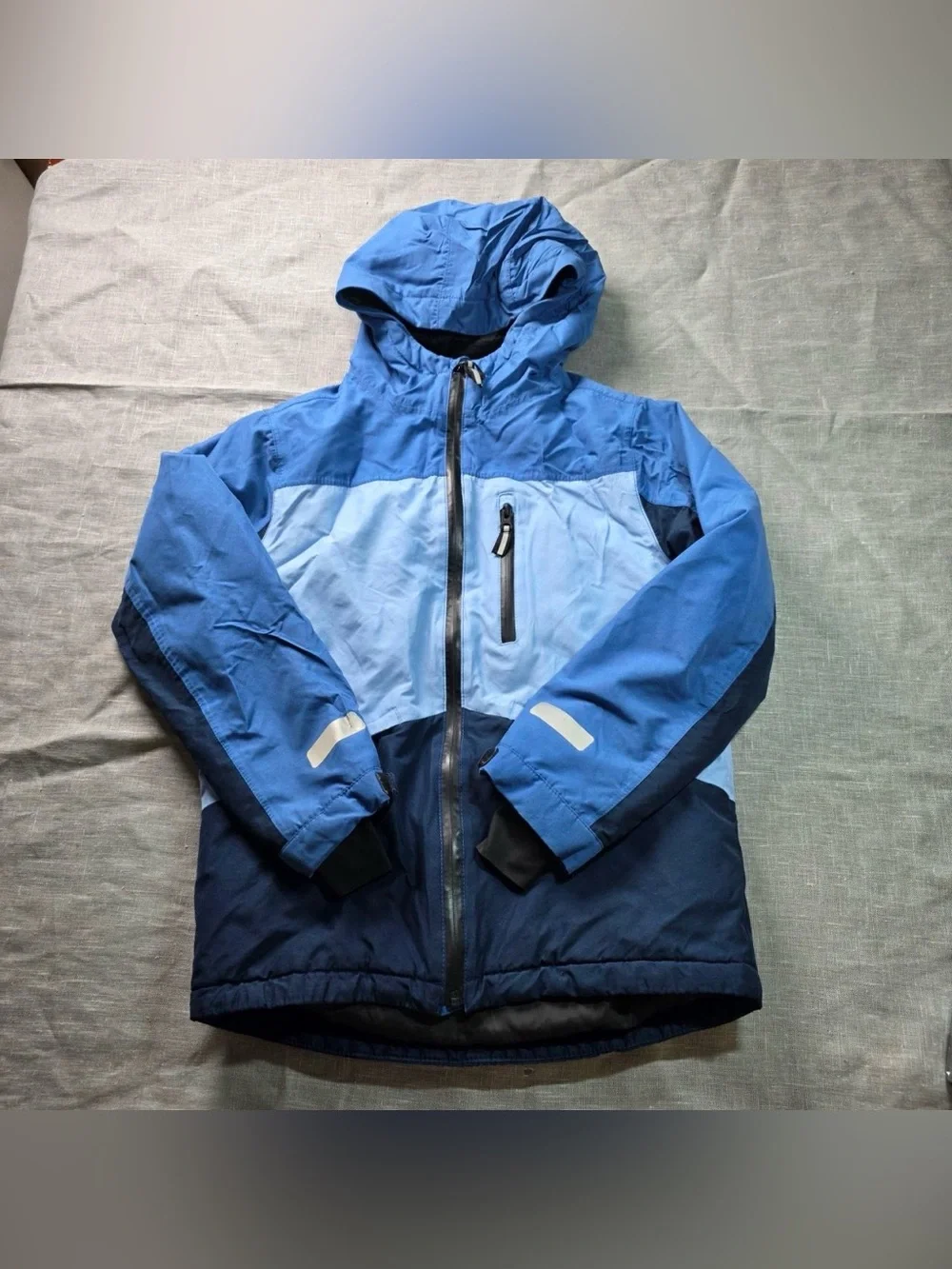 Swiss Tech Boys Ski Jacket Blue Colorblock Hooded Winter Coat Size Large 10-12